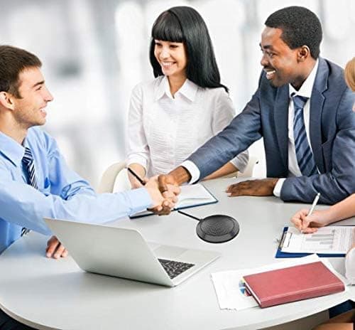 Conference USB Microphone, Computer Desktop Mic with LED Indicator, Plug & Play Omnidirectional Condenser PC Laptop Mics for Online Meeting, Class, Skype, Recording, Zoom, (No Speakers Included)