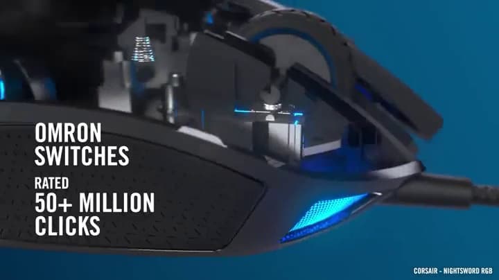 CORSAIR NIGHTSWORD RGB Gaming Mouse For FPS, MOBA - 18,000 DPI - 10 Programmable Buttons - Weight System - iCUE Compatible - Black