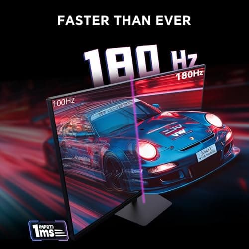 27 Inch Gaming Monitor 180Hz, Full HD 1920x1080 Fast IPS Computer Monitor, DP 1.4 & HDMI 2.1 Ports 1Ms FreeSync Frameless PC Gamer Monitor, HDR, VESA Mount, H27F22