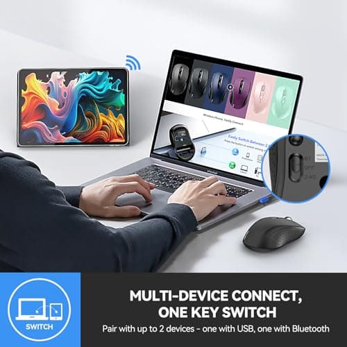 TECKNET Bluetooth Mouse, 4000DPI Wireless Mouse for Laptop 2-in-1(BT 5.0/3.0+2.4Ghz) Computer Portable PC Mice Wireless with USB Receiver for Mac (USB-A+Bluetooth, Black)