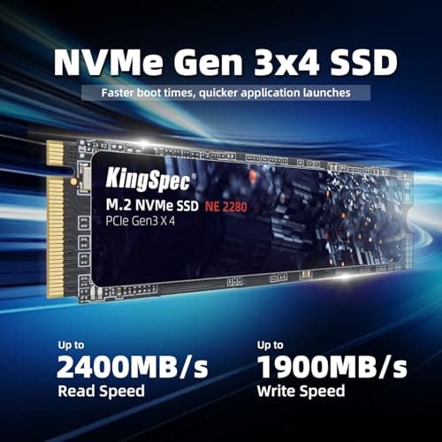KingSpec SSD 1TB, M.2 NVMe Gen3x4 SSD 2280 - Up to 2400MB/s, Internal Solid State Drive with 3D NAND Flash, Compatible with Desktop and Laptop
