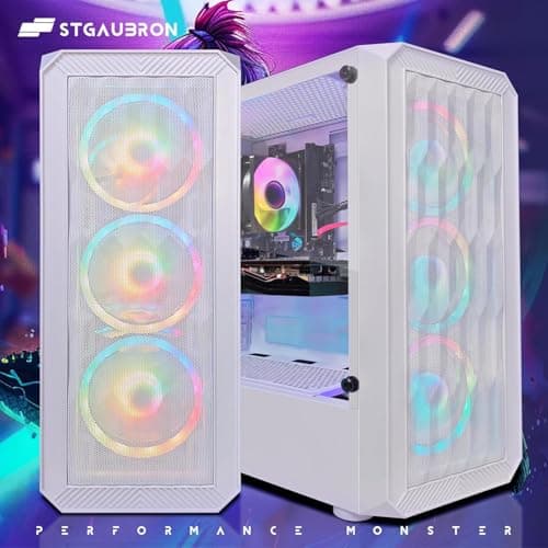 STGAubron Gaming PC Desktop Computer, AMD Ryzen 3 3200G 3.6 GHz, Radeon RX 580 8G GDDR5, 16G DDR4, 1T SSD, 600M WiFi, BT 5.0, RGB Fan x 4, Windows 11 Home