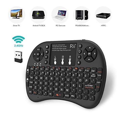 Rii 2.4GHz Mini Wireless Keyboard with Touchpad＆QWERTY Keyboard, Backlit Portable with Remote Control for Laptop/PC/Tablets/Windows/Mac/TV/Xbox/PS3/Raspberry Pi .(Black)