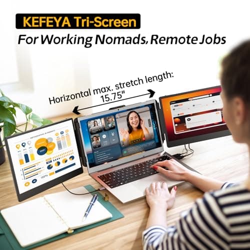 Laptop Screen Extender, 14.2" Portable Triple Monitor for Laptop with Full HD IPS Display, Laptop Extended Monitor Compatible with Mac, Windows, Chrome, Fits 13-17 Inch Laptops