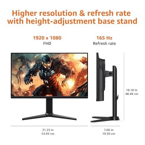 Amazon Basics 24 inch Gaming Monitor, FHD 1080P, 165Hz, VESA Compatible, Adaptive sync, 1ms Response, Black