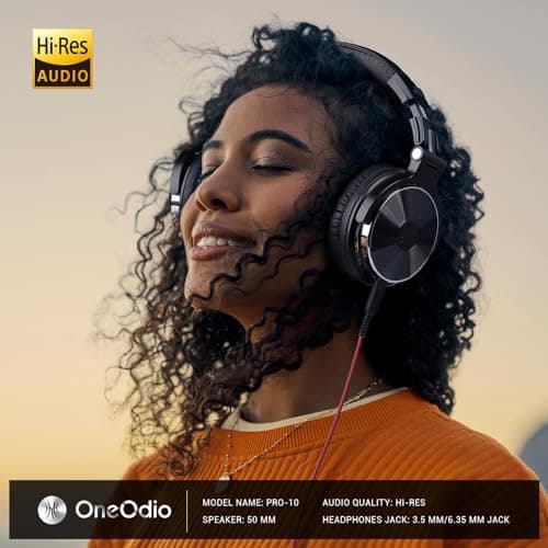 OneOdio Wired Over Ear Headphones Hi-Res Studio Monitor & Mixing DJ Stereo Headsets with 50mm Drivers and 1/4 to 3.5mm Jack for AMP Computer Recording Podcast Keyboard Guitar Laptop - Black