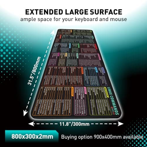 Pixiecube Linux Commands Line Mouse pad - Extended Large Cheat Sheet Mousepad. Shortcuts to Kali/Red Hat/Ubuntu/OpenSUSE/Arch/Debian/Unix Programmer. Non-Slip Gaming Desk mat