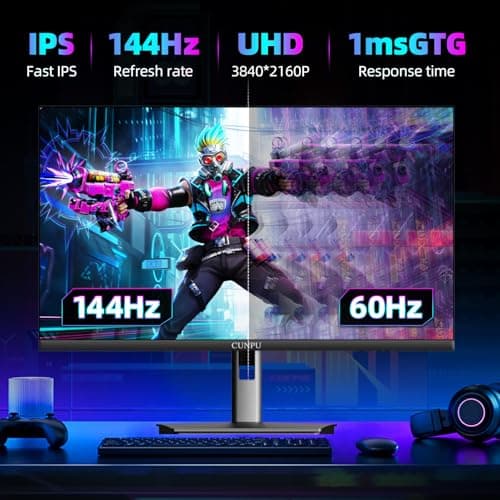 27 Inch 4K 144Hz Gaming Monitor, UHD 3840x2160 Fast IPS Panel PC Monitor, 135% sRGB, Freesync & G-sync, Support PS5 120Hz VRR, HDMI 2.1,DP 1.4, Height/Vertical Adjustment, Built-in Speaker