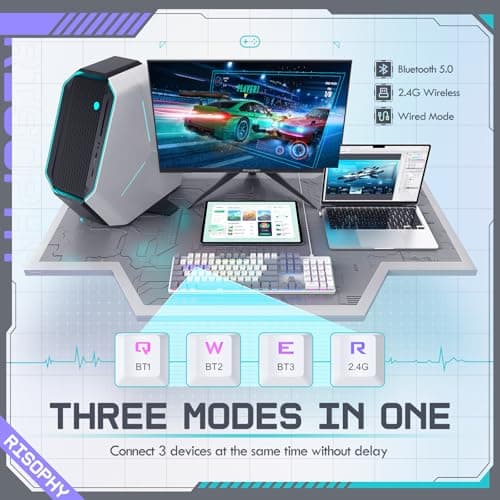 Wireless Mechanical Keyboard, Triple Mode 2.4G/USB-C/Bluetooth Gaming Keyboard, 104 Keys Programmable, Customize RGB Backlit, Red Switch, Bicolor PBT Keycaps, Rechargeable Wired Keyboard for Laptop PC