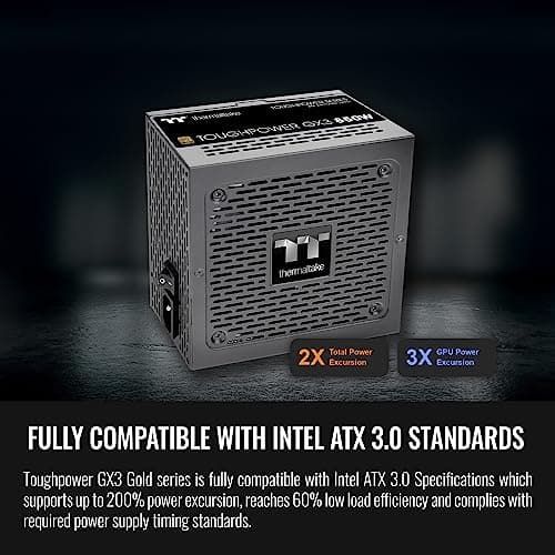 Thermaltake Toughpower GX3 850W 80Plus Gold SLI/Crossfire Ready ATX 3.0 Power Supply; PCIe5 12VHPWR Connector Included; 5 Year Warranty; PS-TPD-0850NNFAGU-3