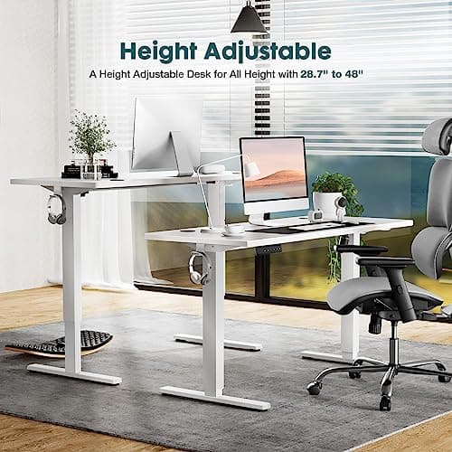 Standing Desk, Adjustable Height Electric Sit Stand Up Down Computer Table, 55x24 Inch Ergonomic Rising Modern Lift Motorized Gaming Desktop Workstation for Work Home Office - White