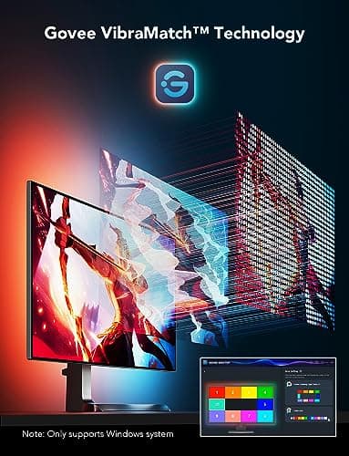 Govee Gaming Light for Monitor G1, RGBIC LED Backlight for 27-34 Inch PC, Smart LED Lights for Monitors with Color Matching, Adapts to Curved Monitors, Double Strip Light Beads with 123 Scene Modes