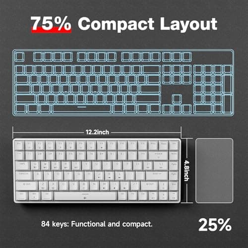 TMKB T84SE Gaming Keyboard, 75% Mechanical Gaming Keyboard with Linear Red Switch, Ice Blue LED Backlit, Detachable USB-C, Full Anti-Ghosting for Gaming/Typing/PC/Laptop/Win/Mac, US Layout, White