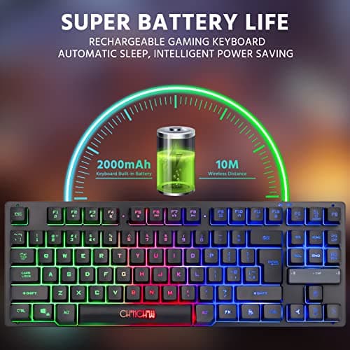 CHONCHOW Wireless LED Keyboard, Rechargeable 87 Key RGB LED Backlit Wireless Gaming Keyboard for PC, PS4, PS5, Xbox One