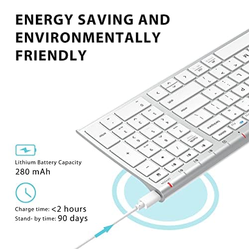 iClever BK10 Bluetooth Keyboard, Universal Bluetooth 5.1 Wireless Keyboard with Number Pad, Ergonomic Design, Multi-Device Compatibility, Stable Connection for Mac, iPad, iPhone, Android, Windows