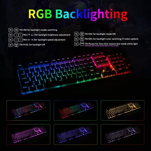 HUO JI E-Yooso Z-88 RGB Mechanical Gaming Keyboard USB Wired, Customizable RGB Backlit, Blue Switches - Clicky, Metal Panel, 104 Keys for Mac, PC, Silver+White
