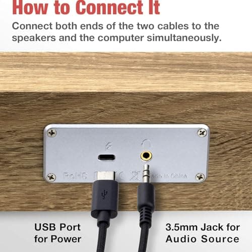 MICA Computer Speakers, Wired Computer Sound Bar, Wooden Mini Soundbar, USB Powered PC Speakers for Desktop Monitor, Laptop, Tablet, 3.5mm Aux Connection, Angled (Yellow)