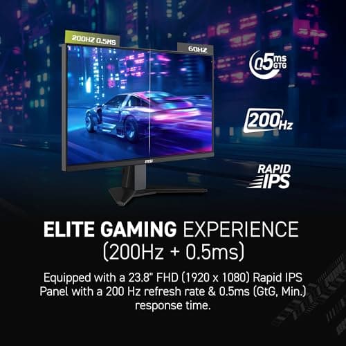 msi MAG 242F 24-inch 1920 x 1080 (FHD) Gaming Monitor, 200Hz, Adaptive-Synch, HDMI, DisplayPort, VESA Mountable, Tilt, Height Adjustable, Speaker, 0.5ms, Black