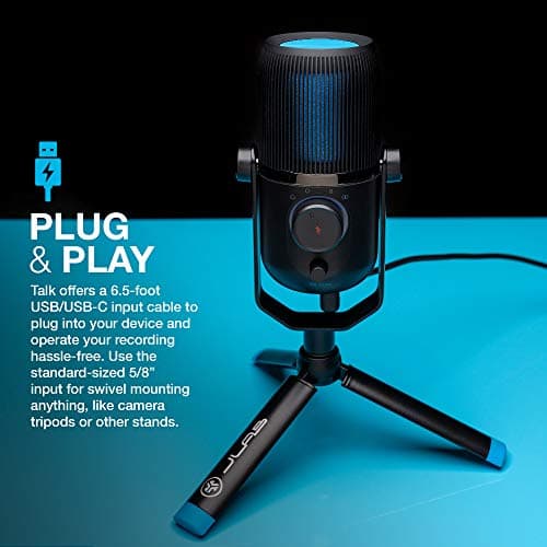 JLab Talk USB Microphone, USB-C Output, Cardioid, Omnidirectional, Stereo or Bidirectional, 96k Sample Rate, 20Hz, 20kHz Frequency Response, Volume, Gain Control, Quick Mute, Plug & Play