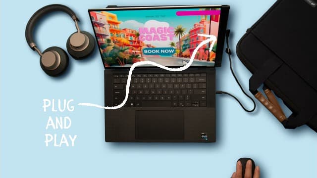 2025 Mobile Pixels Duex Plus DS 13.3" Portable Monitor, USB Type-C/HDMI Plug and Play Laptop Screen Extender, FHD 1080P Laptop Monitor, Compatible with Windows/Mac