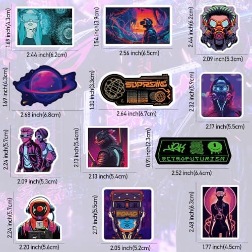 Qtl Cyberpunk Stickers - 75pcs Vaporwave Stickers for Laptop & Water Bottle - Waterproof