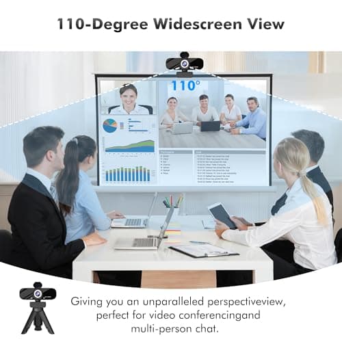 USB HD Webcam with Built-in Microphone and Rotatable Tripod, 1080P Video, Wide Angle Camera, Privacy Cover, for Desktop PC or Laptop Computer - 1（Black）
