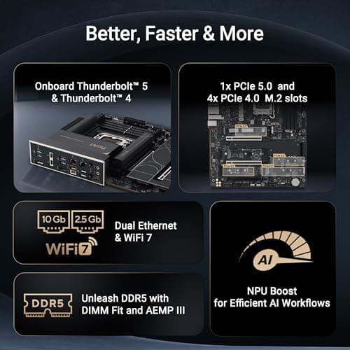 ASUS ProArt Z890-CREATOR WIFI Z890 LGA 1851 ATX Motherboard, Intel® Core™ Ultra Processor Series 2 Ready, 16+2+1+2 stages, PCIe® 5.0, DDR5, Thunderbolt™ 5 Type-C®, 10+2.5 Gb LAN, WiFi 7, 5x M.2, AI OC