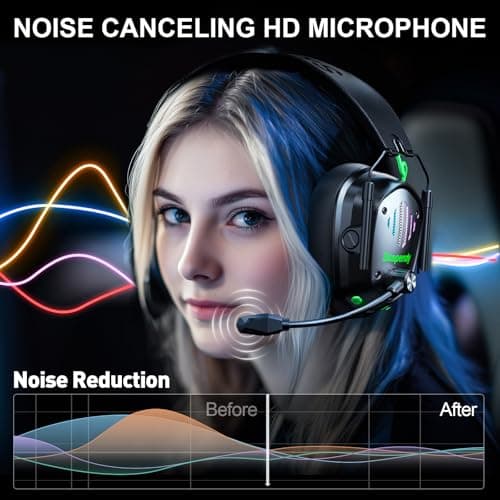VK81 2.4GHz Wireless Gaming Headset for PS5, PS4, PC - Bluetooth Gaming Headphones with Noise Canceling Mic, Low Latency, Stereo Sound, 50+Hr Battery, RGB Headset Game Boy Accessories, Black