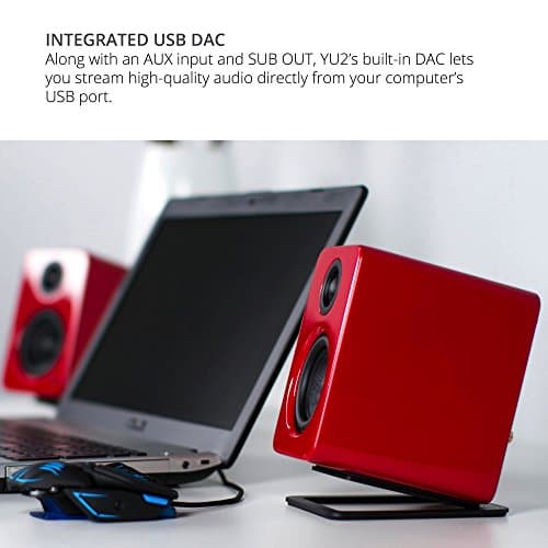 Kanto YU2GR PC Gaming Desktop Speakers | 3" Composite Drivers | 3/4" Silk Dome Tweeter | Class D Amplifier | 100 Watts | Built-in USB DAC | Subwoofer Output | Pair | Gloss Red