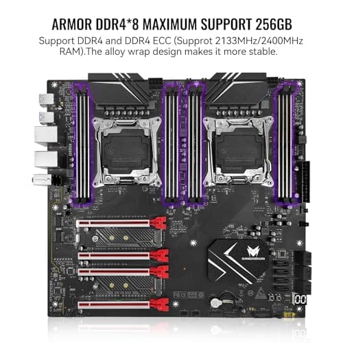 X99 Dual CPU Motherboard LGA 2011-3 Server Motherboard for Intel i7 5th/6th Gen Xeon E5 V3/V4 Series (E-ATX, 8*DDR4 ECC Max 256G, 2*NVME M.2, 2*Gb LAN, SATA 3.0, PCIe 3.0)