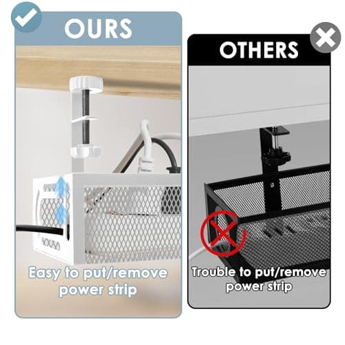 Cable Management, 25'' Cable Management Under Desk No Drill, Metal Cord Organizer with Clamp for Standing Desk, Cable Organizer for Home Office, White