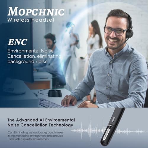 Bluetooth Headset, Wireless Headphone with AI Noise-Canceling Microphone for Computer, On Ear Bluetooth Headset with USB Dongle for Office Call Center Skype Zoom Meeting Online Class (Black)