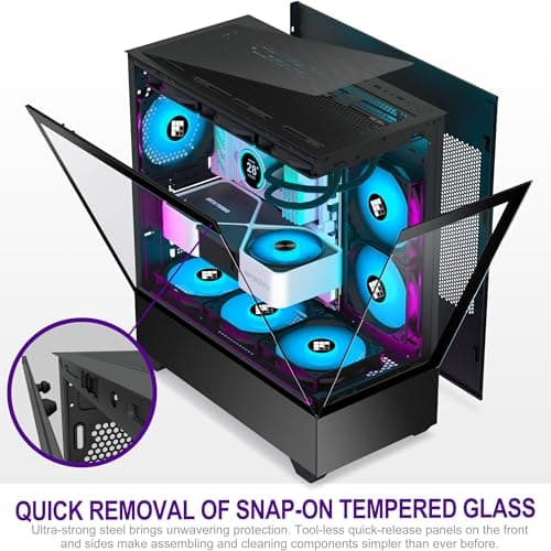 PC Case - Pre-Installed 6 PWM ARGB Fan, ATX Mid-Tower Gaming PC Case,Type-C, FOIFKIN (Black, F1)
