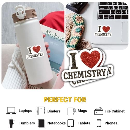 3 Pcs I Love Chemistry Sticker – Cute Science Lab Quote Vinyl Decal Waterproof for Laptop, Water Bottle, Notebook – Gift for Chemistry Teachers, Students, Science Lovers – 3 Inch