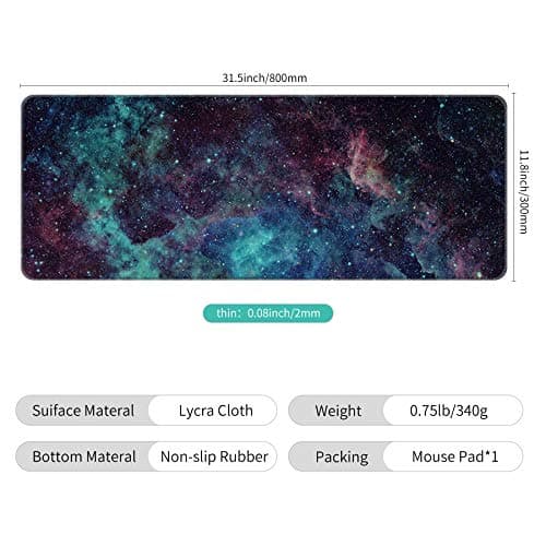 Dynippy Thin Extended Gaming Mouse Pad （31.5 * 11.8 * 0.08 inch） with Stitched Edges Large , Long XXL Keyboard and Mouse pad Desk Mat for Gaming Office & Home - Galaxy Space