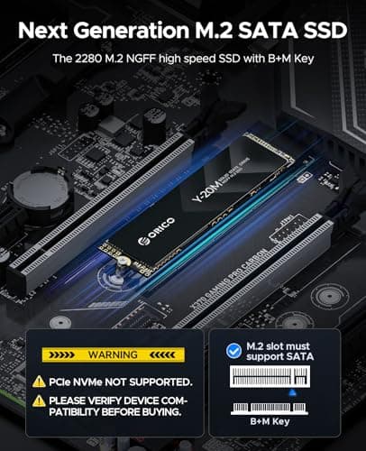 ORICO M.2 2280 SATA SSD, 1TB Internal M.2 SSD with B+M Key for Desktop/Laptop, SATA III 6Gbps NGFF Solid State Drive Low Power Consumption (PCIe NVMe Incompatible) - Y20M