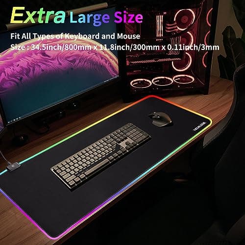 RGB Gaming Mouse Pad, 31.5 x 11.8 Inch Oversized Mouse Mat with 12 Light Modes, Non-Slip Rubber Base, Large Keyboard Pad for PC Gaming, Office, Black