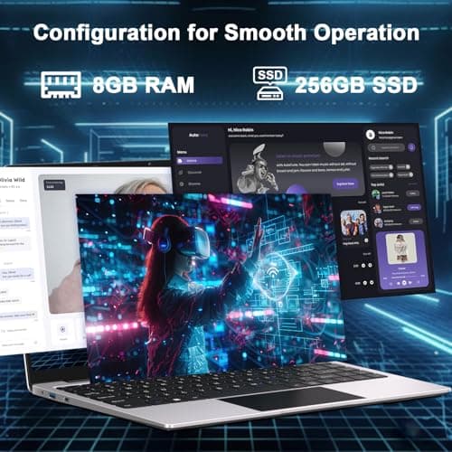 2025 14 Inch Laptop Computer Win 11 8GB+256GB SSD Up to 1TB SSD Expand Laptops N4020 Up to 2.8Ghz DDR4 1080p FHD Dual WiFi BT4.2 with Webcam Screen Projection Function for Business Student--Silver