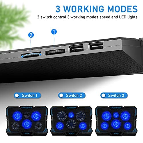 Laptop Cooling Pad, Laptop Cooler with 6 Quiet Led Fans for 15.6-17 Inch Laptop Cooling Fan Stand, Portable Ultra Slim USB Powered Gaming Laptop Cooling Pad, Switch Control Fan Speed Function
