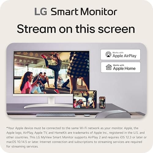 LG 27SR75U-W 27 inch 4K UHD (3840x2160) IPS HDR10 USB Type-C 65W PD Smart Monitor webOS 23 AirPlay Screen Share Bluetooth ThinQ App Built-in Speaker HDMI White