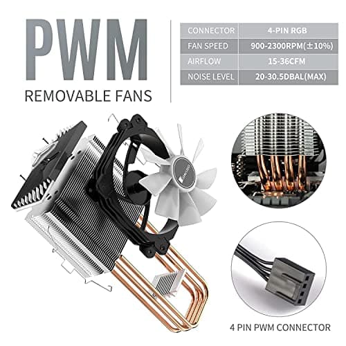 JONSBO CR1400 RGB CPU Air Cooler, 92mm PWM CPU Cooler with 4 Heat Pipes, Removable Computer PC Fans Easy to Install, Quiet Rainbow RGB Cooling Fan for Intel LGA 1851/1700/1200/1151, AMD AM4 AM5, Black