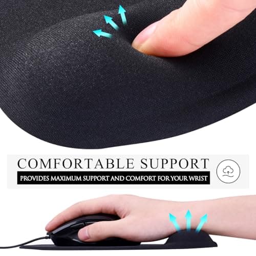 JIKIOU Mouse Pad, 2 Pack Ergonomic Mouse Pads with Comfortable Gel Wrist Rest Support and Smooth Cloth, Non-Slip PU Base for Easy Typing Pain Relief Durable and Easy to Clean Small Black