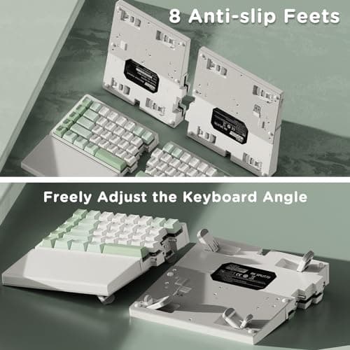 RK ROYAL KLUDGE RKS70 Ergonomic Split Mechanical Keyboard, Wireless Bluetooth/2.4G/Wired Keyboard with Wrist Rest, 75% RGB PC Gaming Keyboards for Win/Mac, Hot Swappable Silver Grey Switches, White