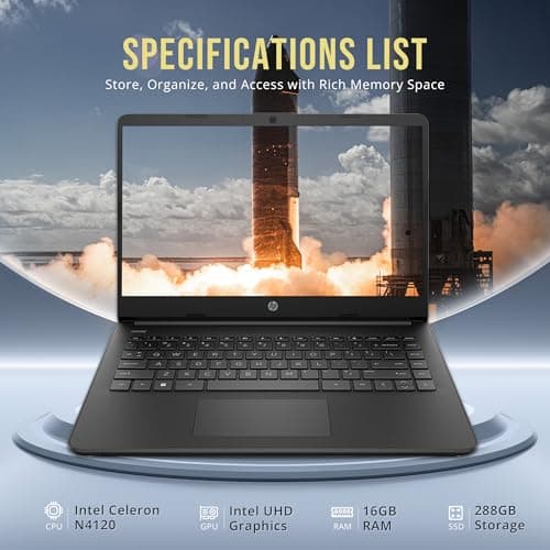 HP Stream 14" HD BrightView Laptop, Intel Celeron N4120, 16GB RAM, 288GB Storage (128GB eMMC + 160GB SSD Docking Station Set), Intel UHD Graphics, HD Webcam, Wi-Fi, 1 Year Office 365, Win 11 S, Black