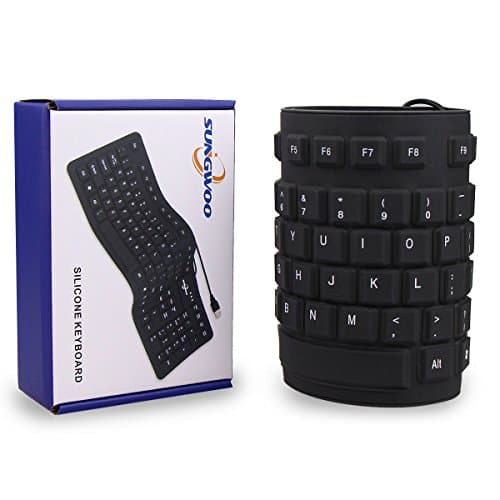Sungwoo Foldable Silicone USB Wired Standard Waterproof Rollup Keyboard for PC Notebook Laptop, Full Size (Black)