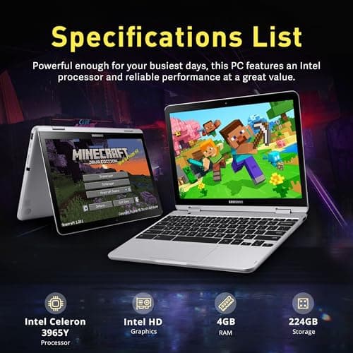 Samsung 12.2" FHD 2-in-1 Touchscreen Chromebook Plus Laptop for Business&Students, Intel Dual-Core, 4GB RAM, 224GB Storage(64GB eMMC+160GB Docking Station Set), Stylus Pen, Wireless Mouse, Silver