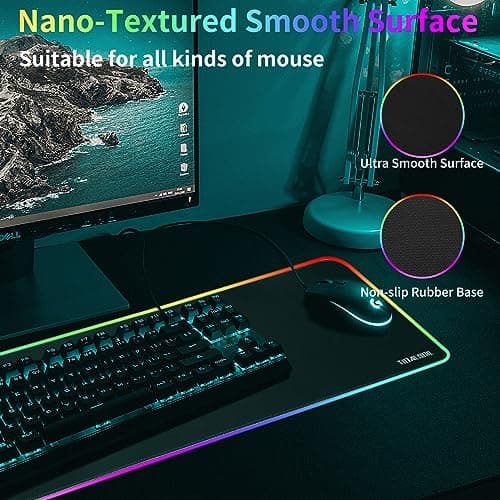 RGB Gaming Mouse Pad, 31.5 x 11.8 Inch Oversized Mouse Mat with 12 Light Modes, Non-Slip Rubber Base, Large Keyboard Pad for PC Gaming, Office, Black