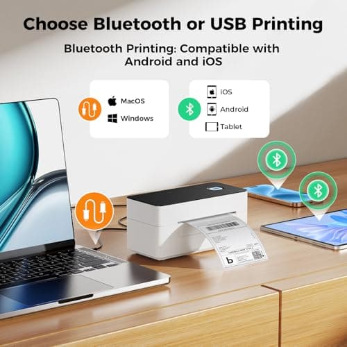 SVANTTO Bluetooth Thermal Shipping Label Printer 4x6, Compatible with Windows/Mac/Android/iOS, High-Speed 4x6 Label Printer for USPS, UPS, Ebay, Etsy, Shopify, Poshmark, Inkless Printing