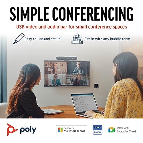Poly Studio R30 4K Video Conferencing Bar (Plantronics) – Camera, Mic, & Speaker for Small Rooms – Automatic Camera Framing – Noise Reduction Technology – Works w/Teams, Google, Zoom –Amazon Exclusive