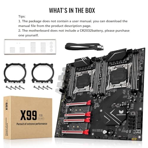 X99 Dual CPU Motherboard LGA 2011-3 Server Motherboard for Intel i7 5th/6th Gen Xeon E5 V3/V4 Series (E-ATX, 8*DDR4 ECC Max 256G, 2*NVME M.2, 2*Gb LAN, SATA 3.0, PCIe 3.0)